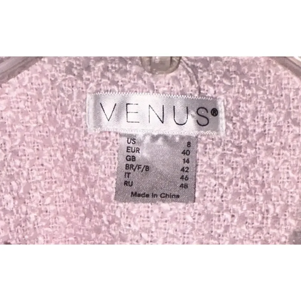 Venus Open Front Tweed Fringe Jacket, light pink Long size medium Size 8 Career - Picture 12 of 12